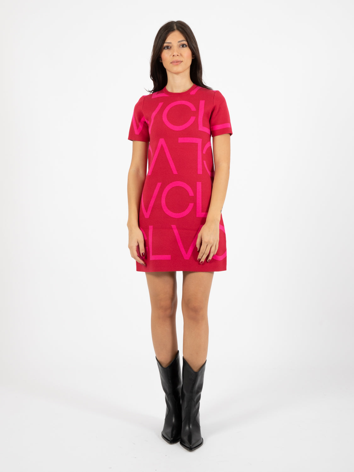Abito in maglia lettering rosso / fuxia