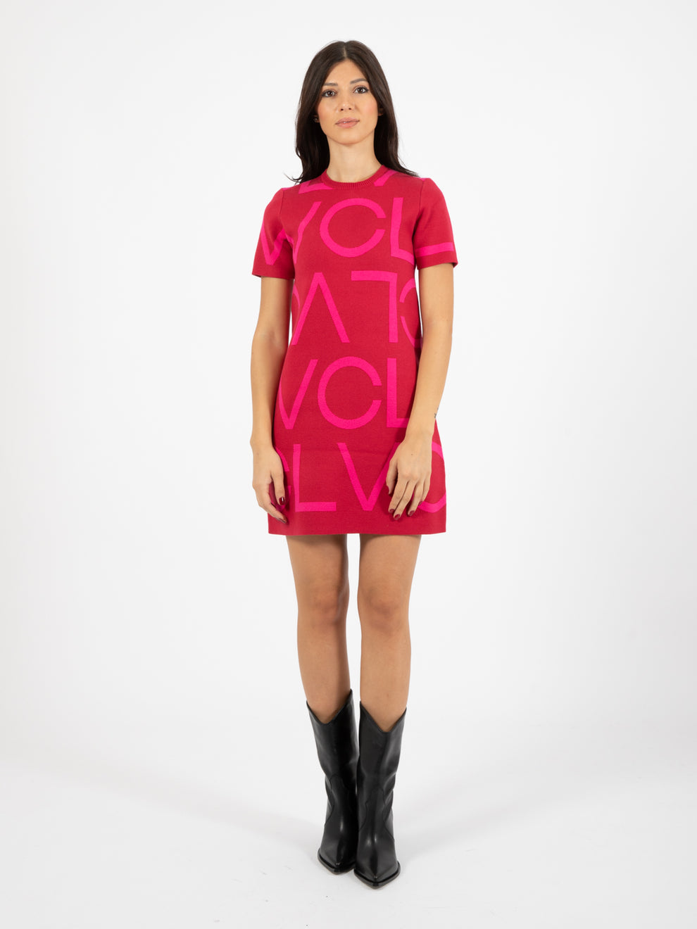 Abito in maglia lettering rosso / fuxia