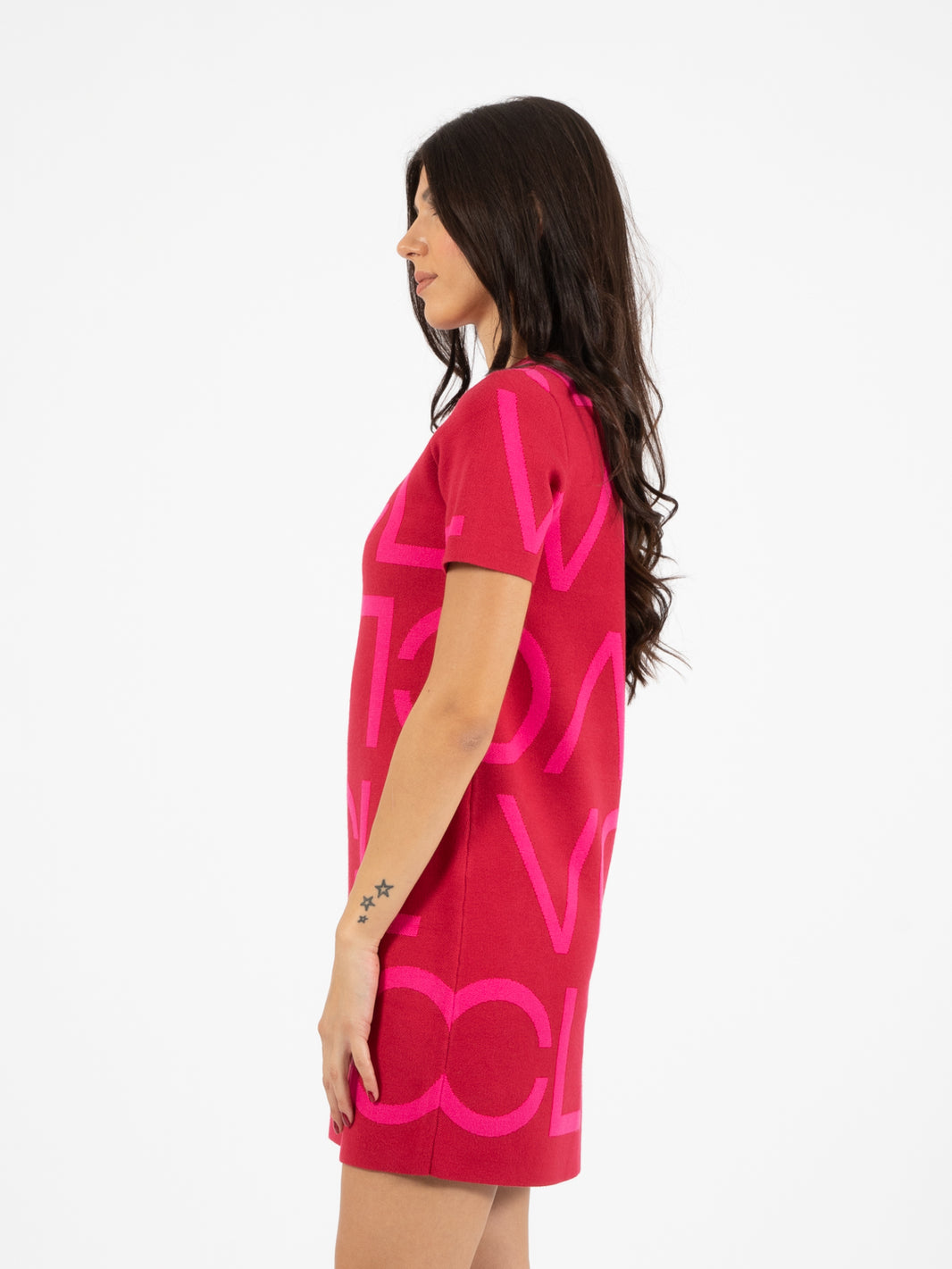 Abito in maglia lettering rosso / fuxia