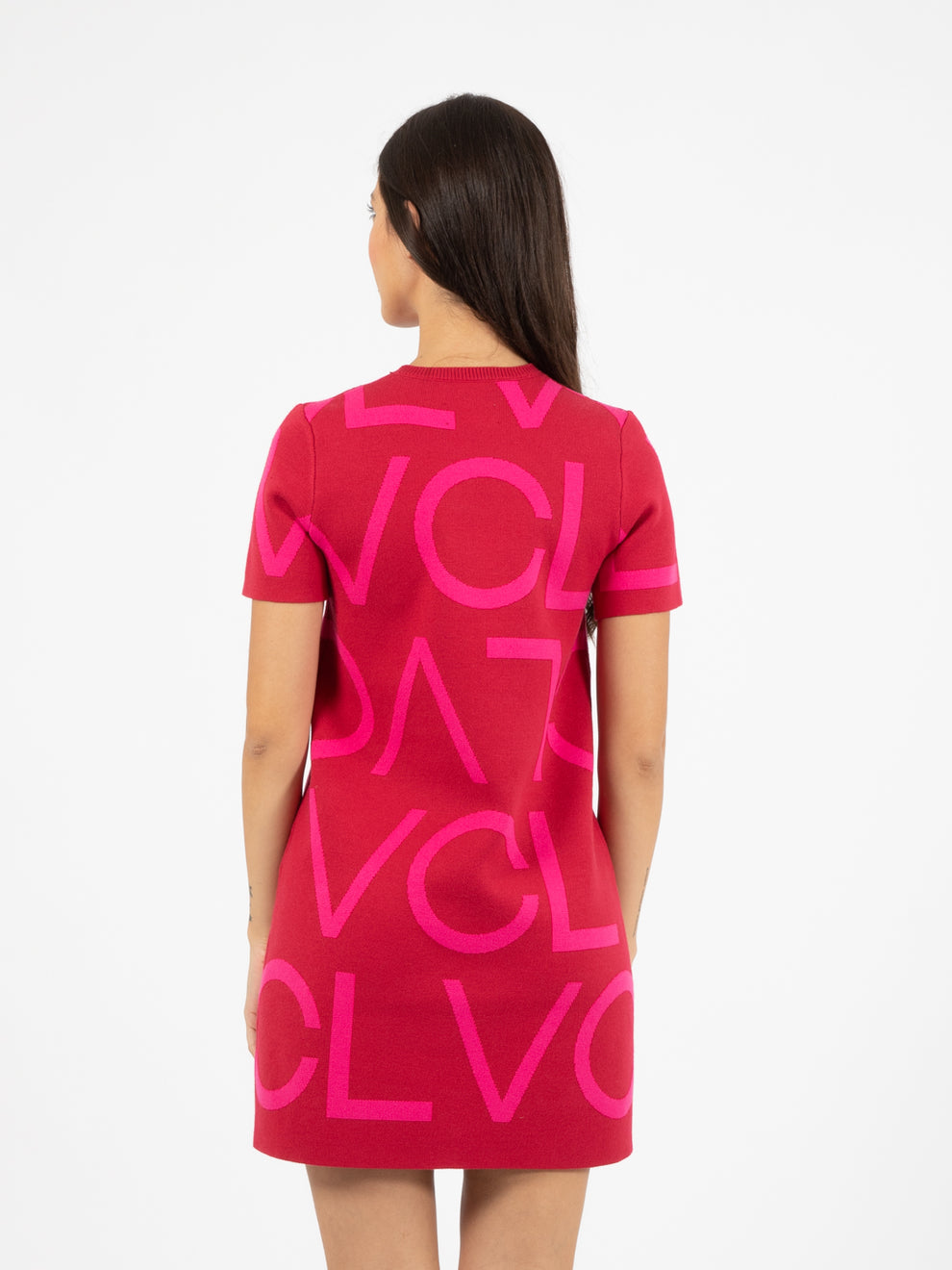 Abito in maglia lettering rosso / fuxia