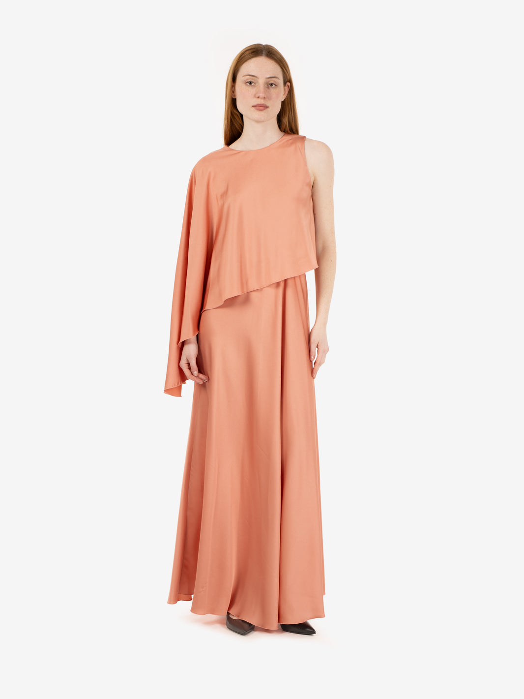 Long powder pink satin dress