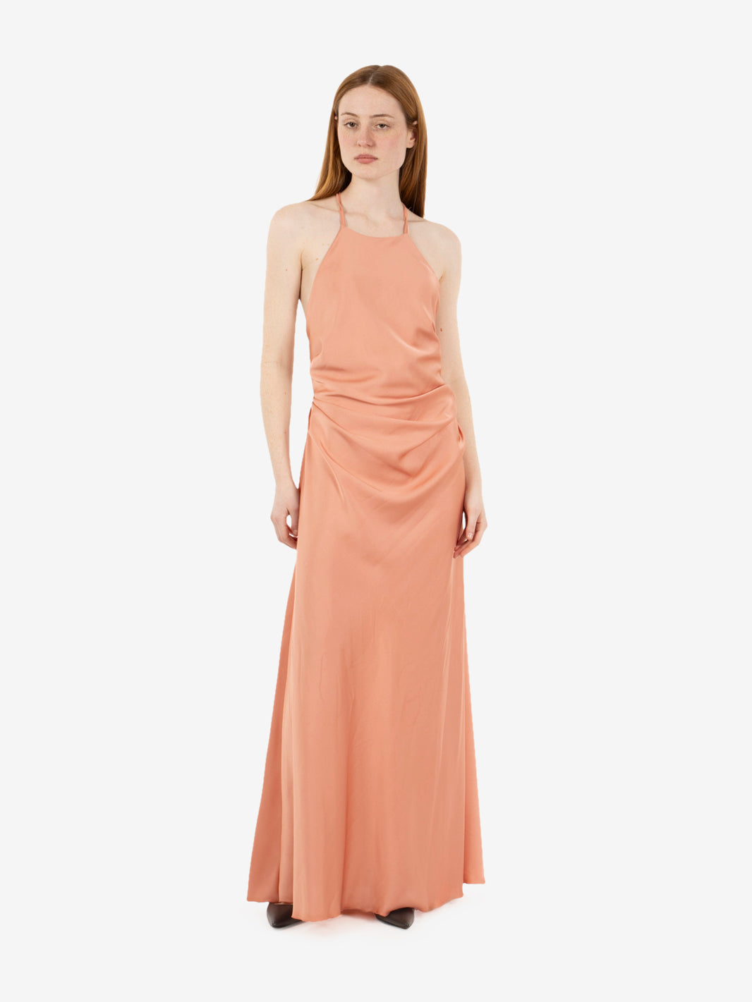Long powder pink satin dress