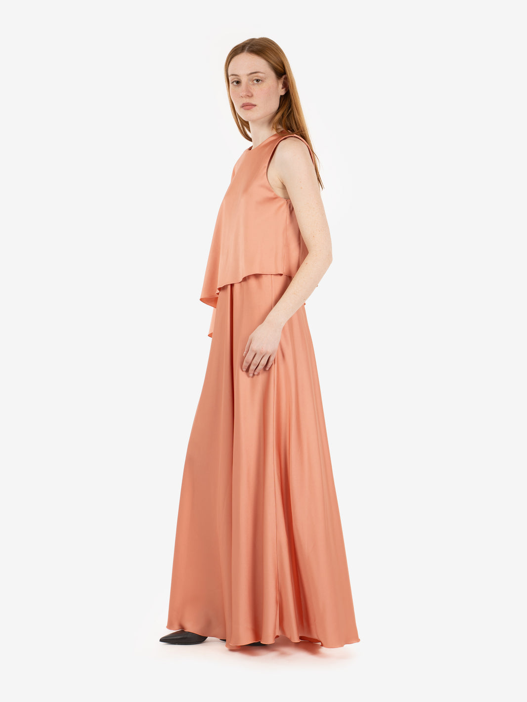 Long powder pink satin dress