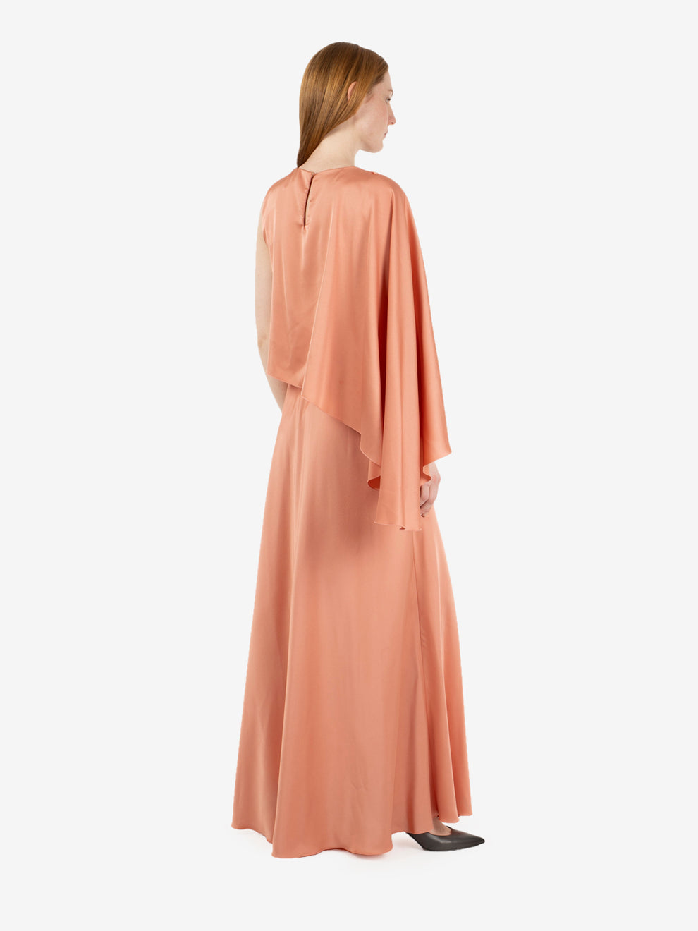 Long powder pink satin dress