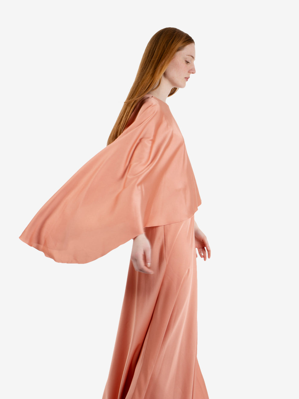 Long powder pink satin dress