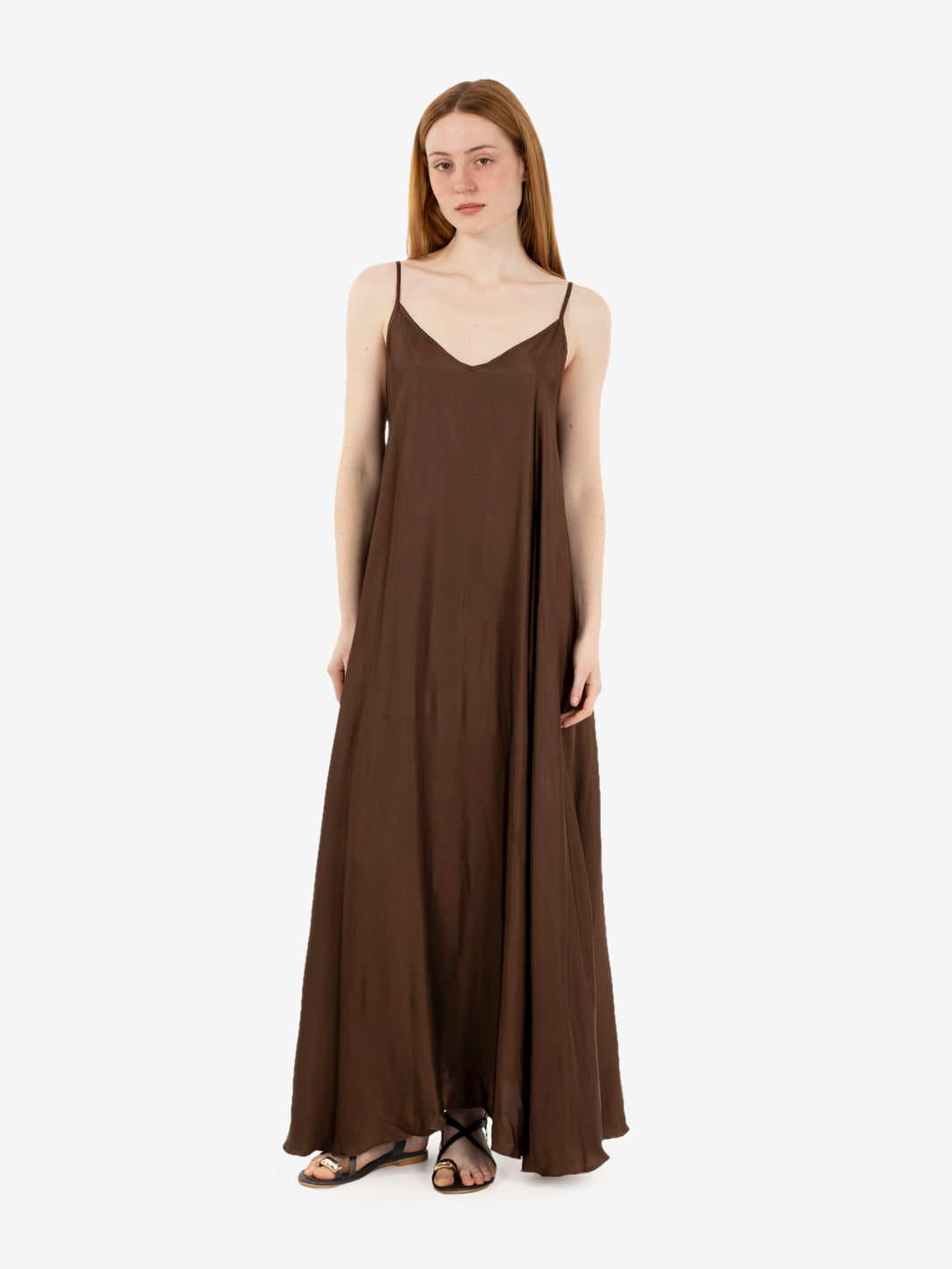 Satin dark brown long dress