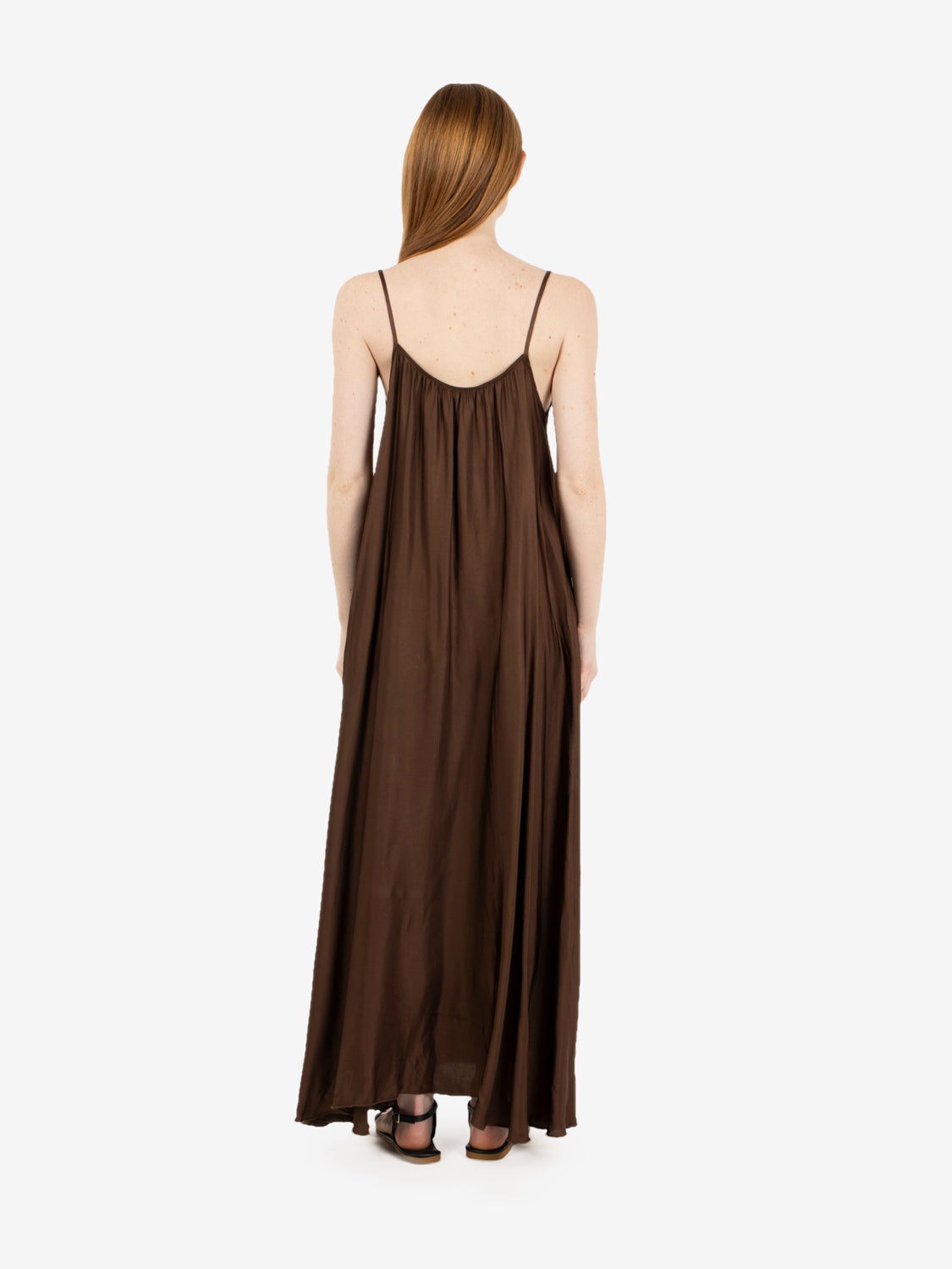 Satin dark brown long dress