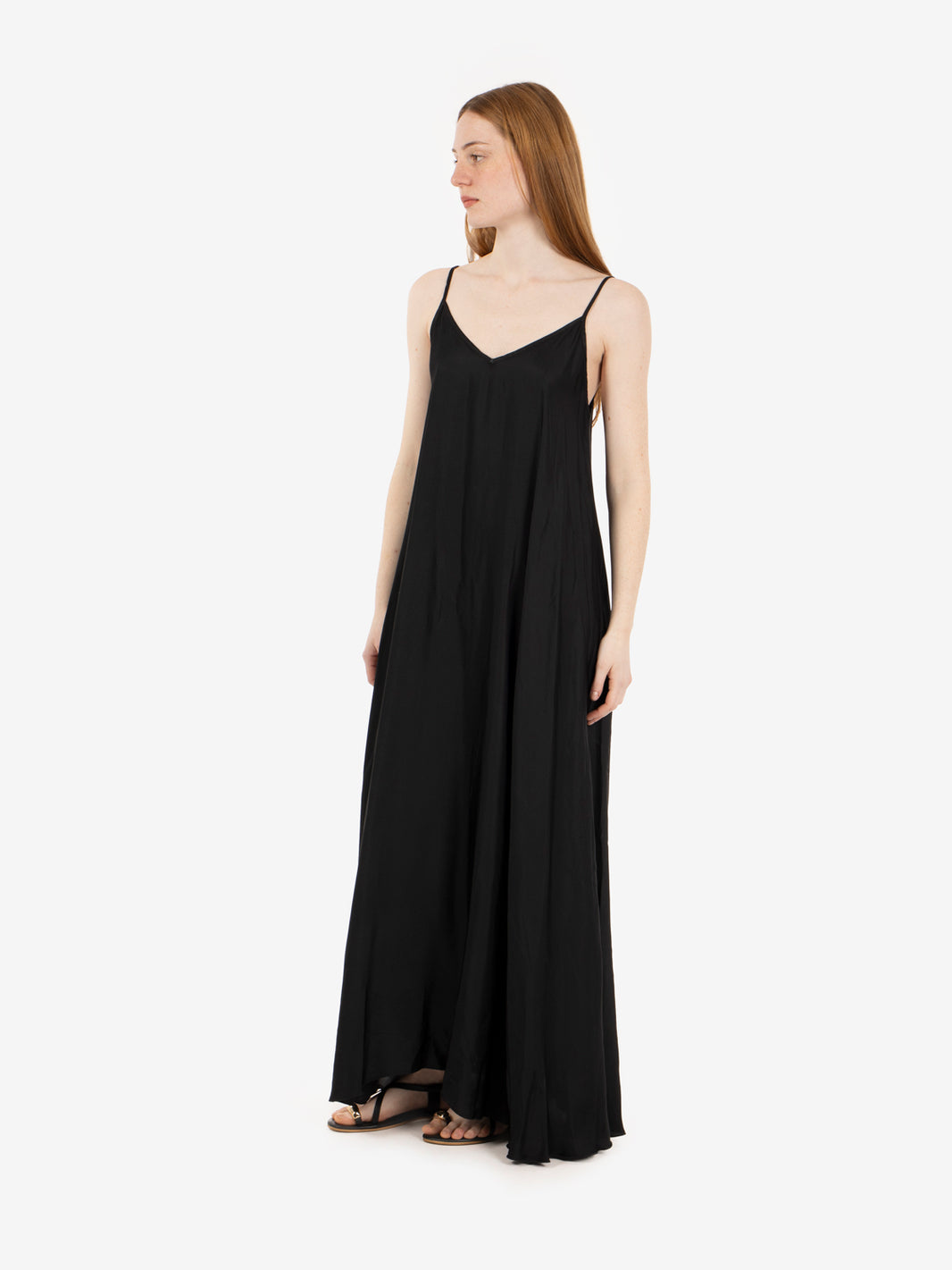 Long black satin dress