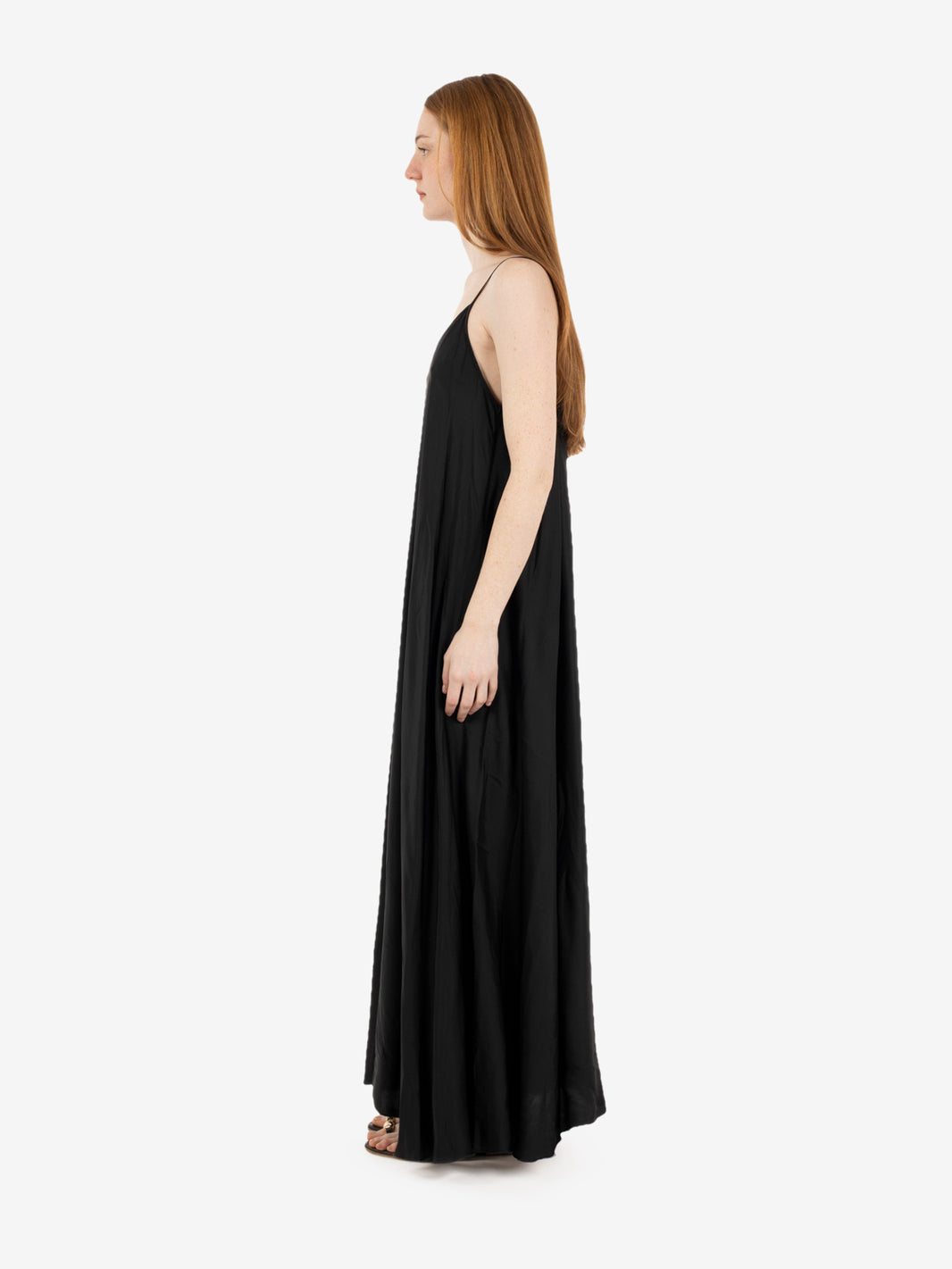 Long black satin dress