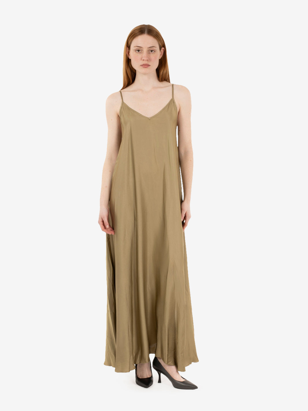 Long sage satin dress