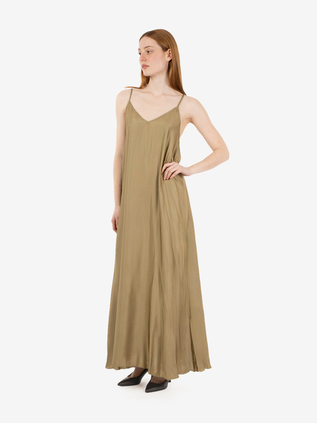 Long sage satin dress