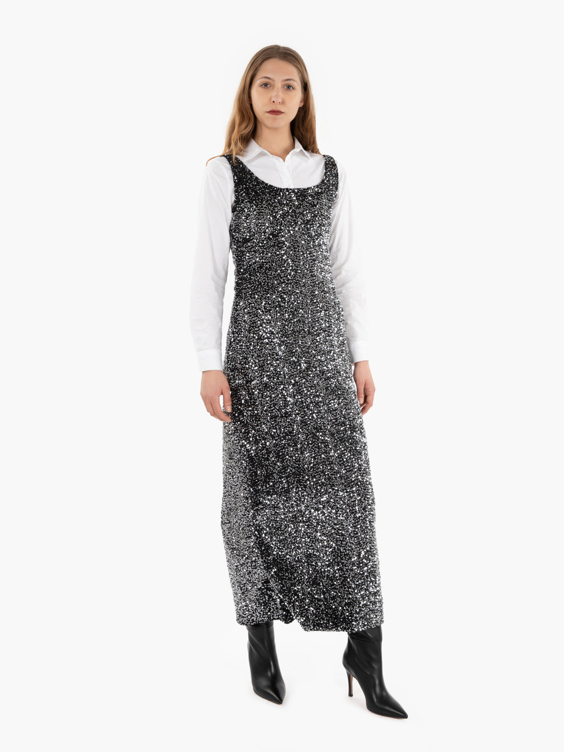Black/Silver Sequin Sleeveless Maxi Dress