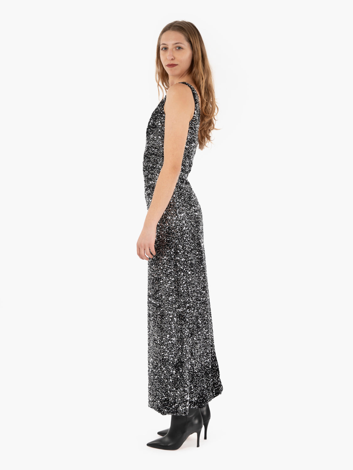 Black/Silver Sequin Sleeveless Maxi Dress