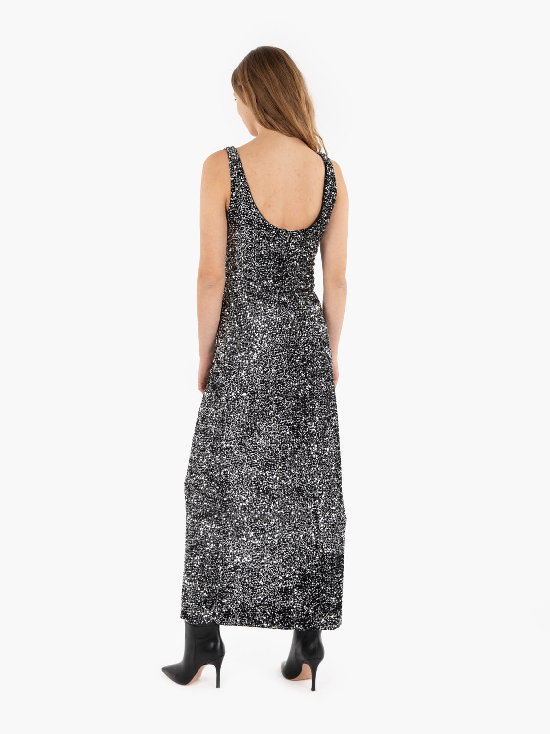 Black/Silver Sequin Sleeveless Maxi Dress