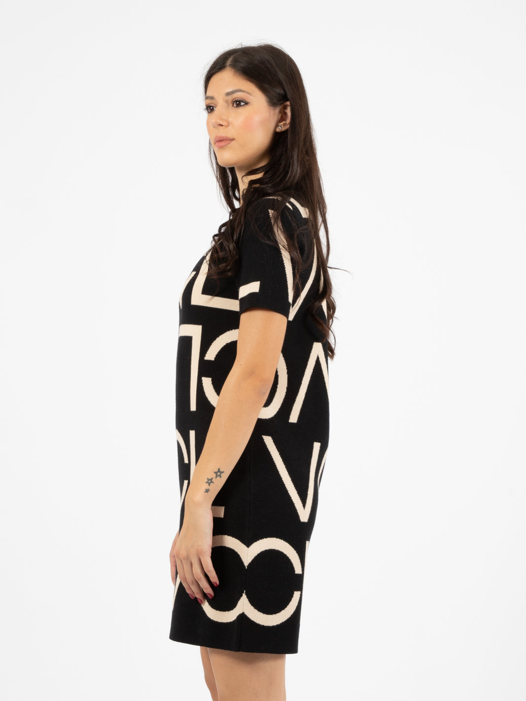 Abito maglia lettering nero / beige
