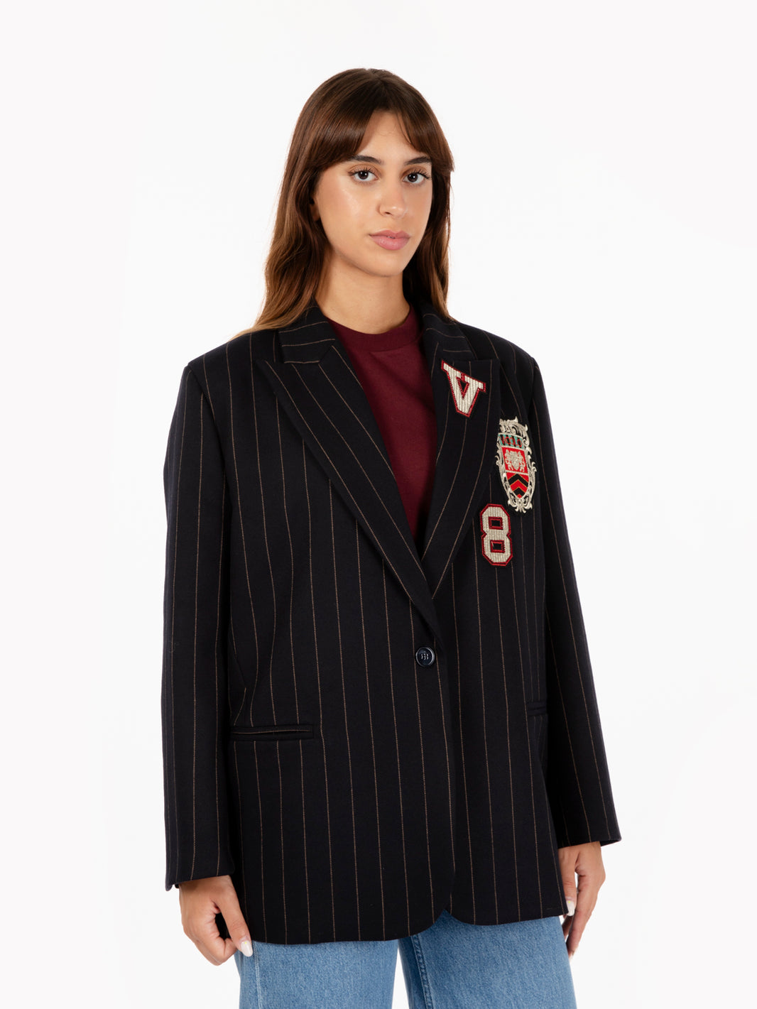 Blazer college gessato blu / cammello