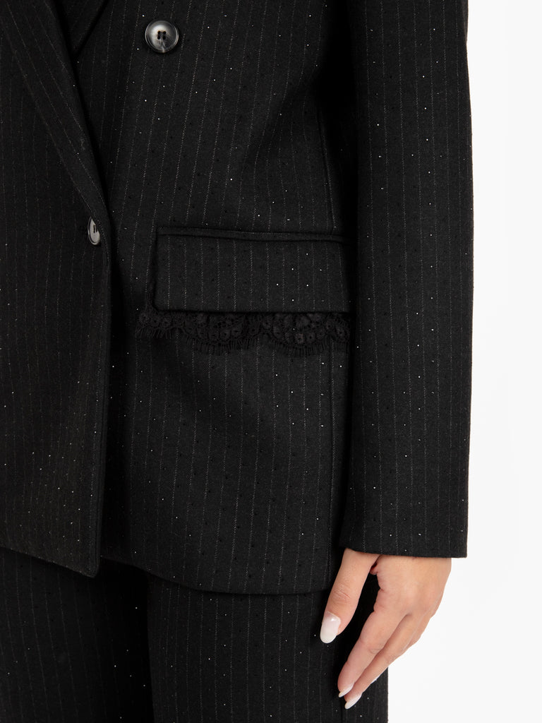 VICOLO - Blazer con strass gessato nero