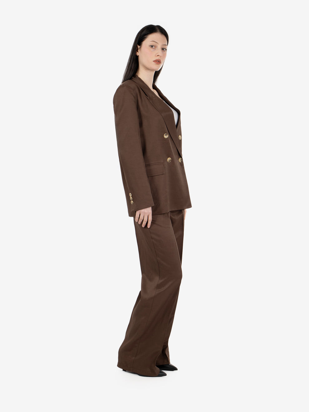 Blazer doppiopetto in misto lino moro