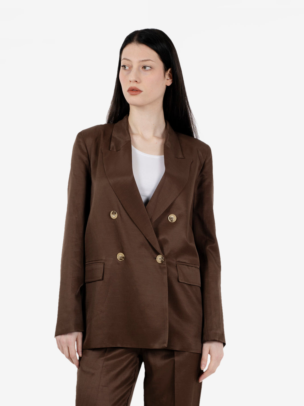Blazer doppiopetto in misto lino moro