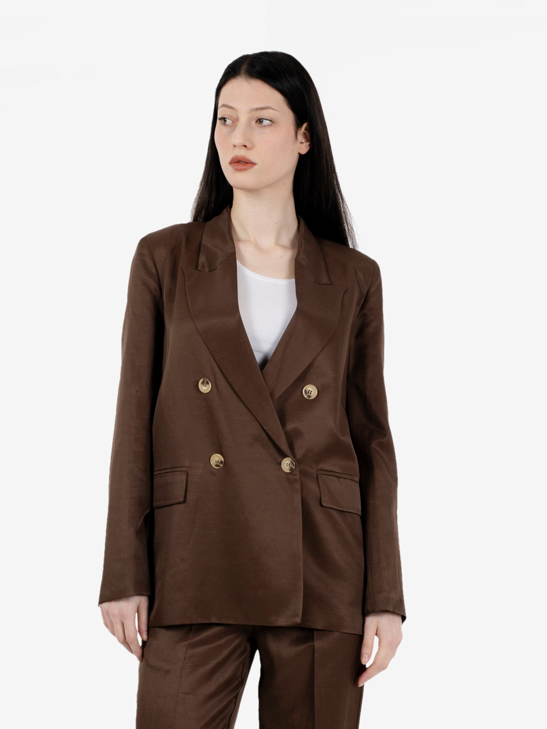 Blazer doppiopetto in misto lino moro