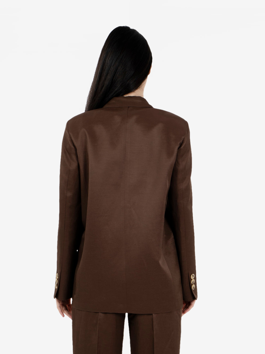 Blazer doppiopetto in misto lino moro