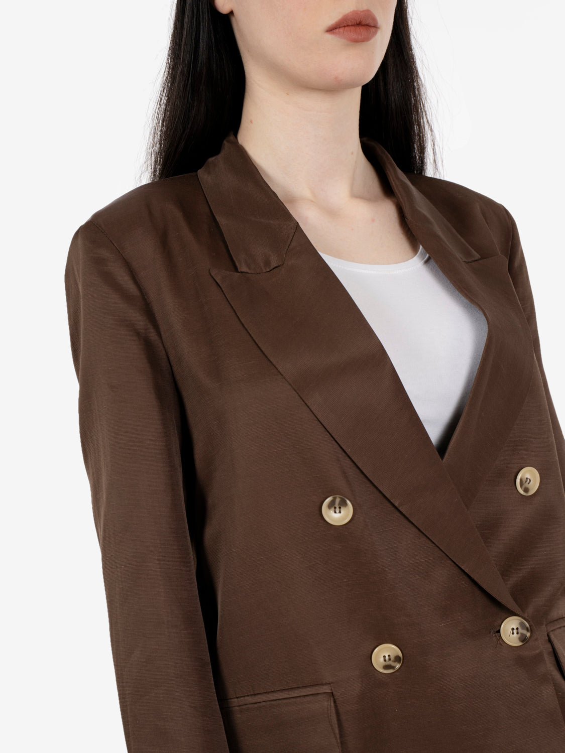Blazer doppiopetto in misto lino moro