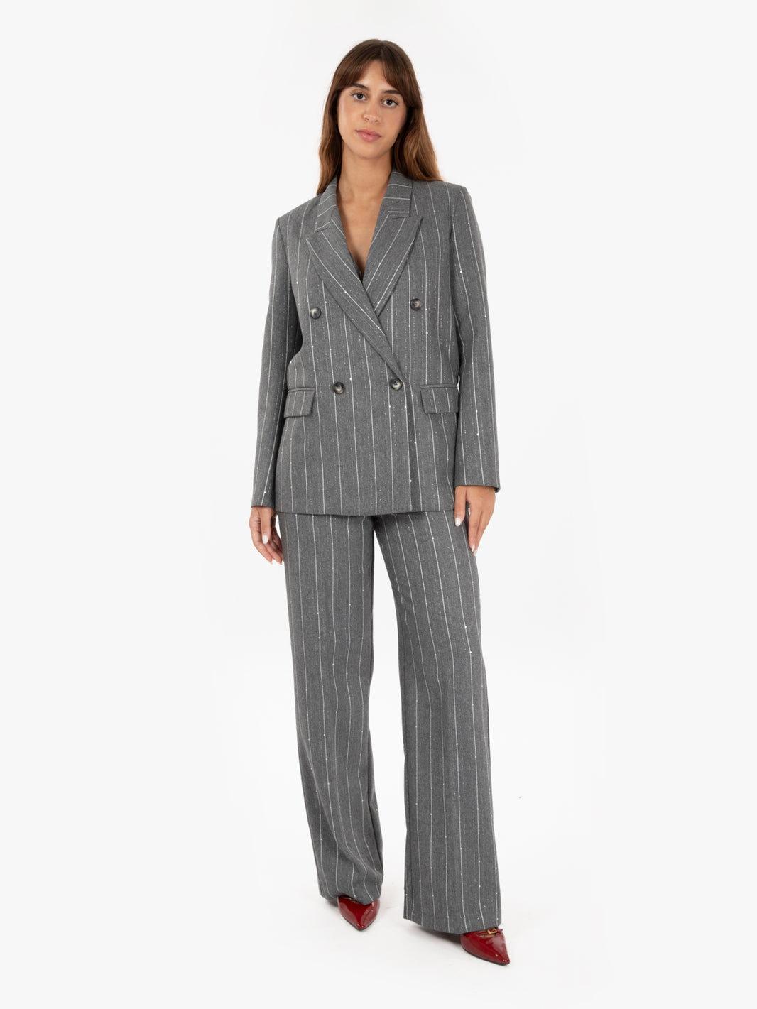 Blazer gessato con glitter grigia