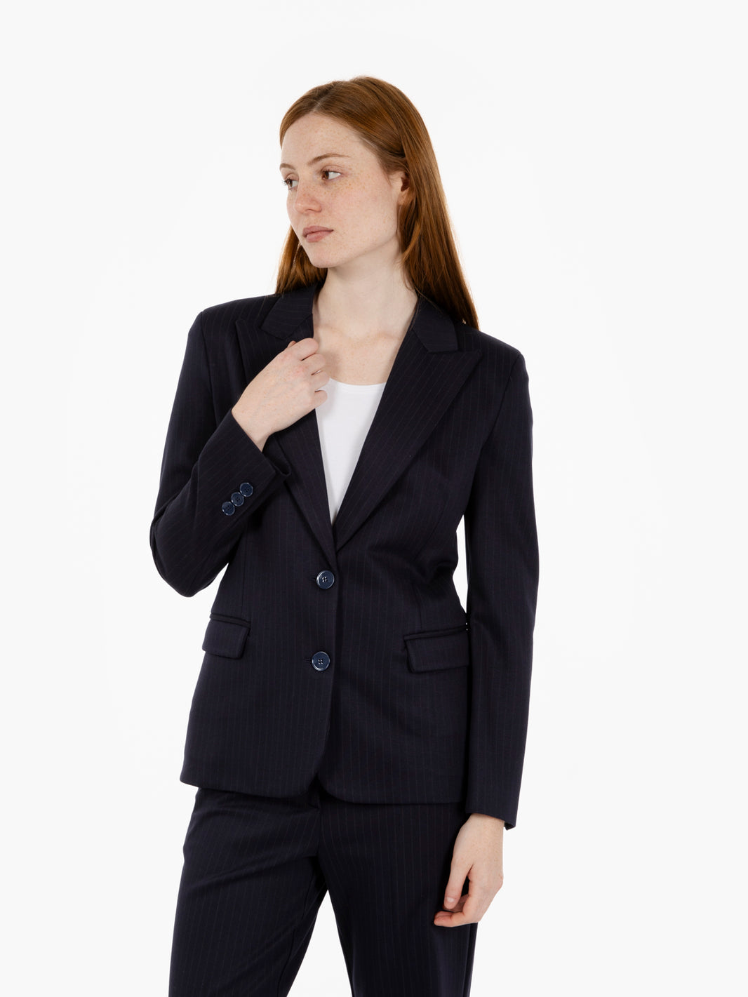 Blue pinstripe single-breasted blazer