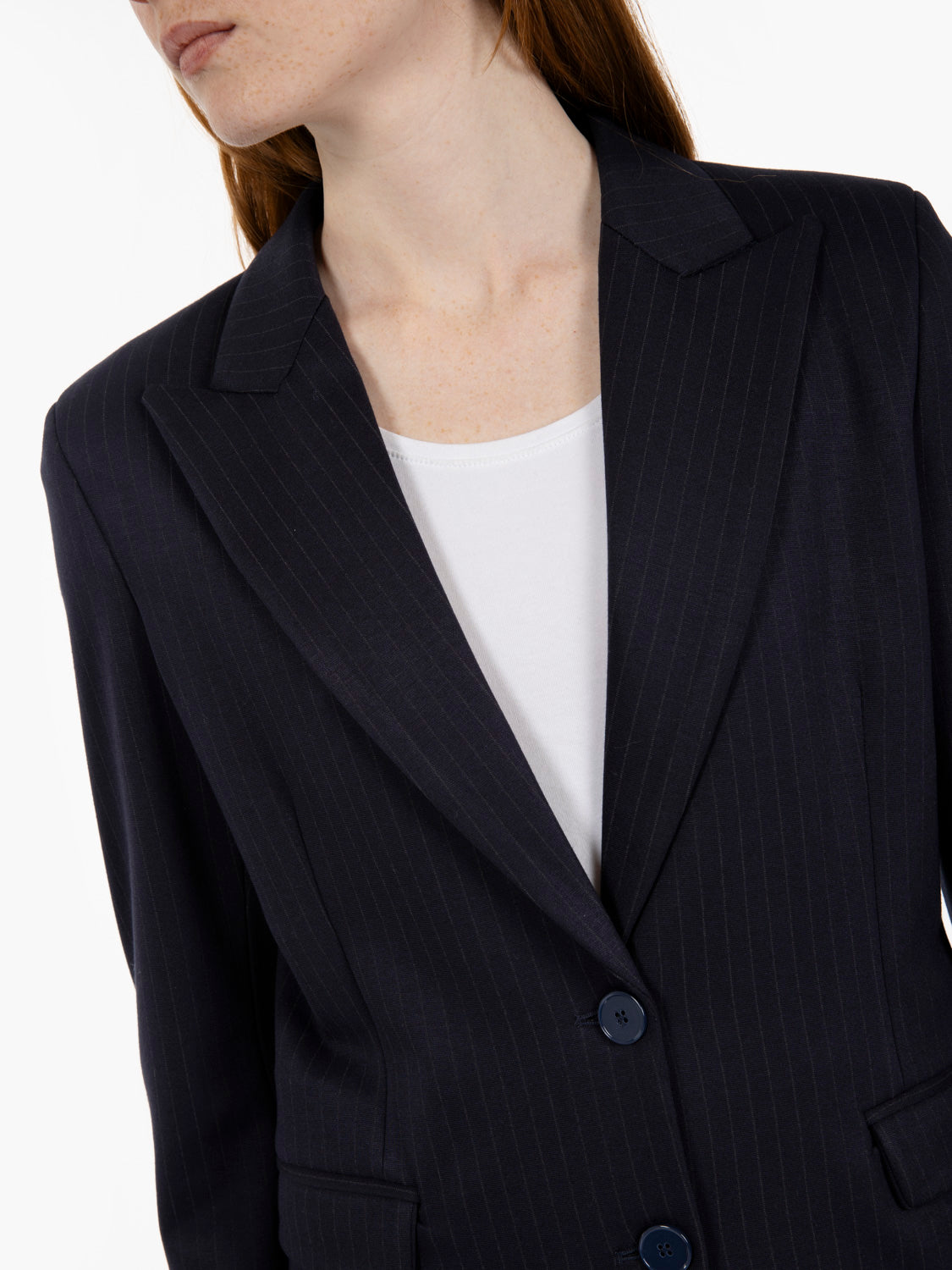 Blue pinstripe single-breasted blazer