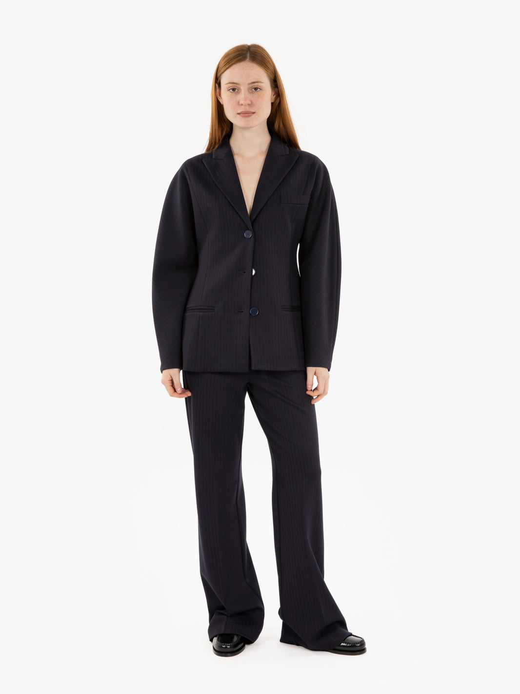 Blue pinstriped single-breasted blazer