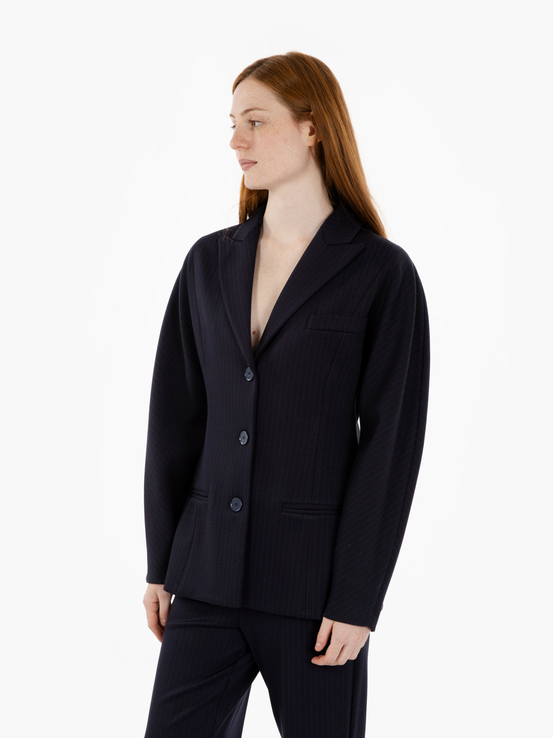 Blue pinstriped single-breasted blazer