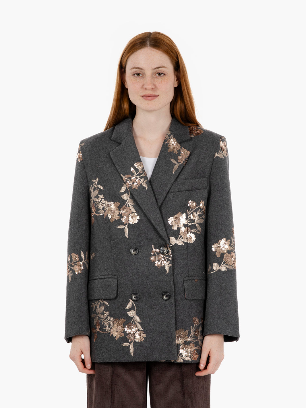 Blazer over con paillettes grigio