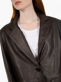 Oversized dark brown leather blazer