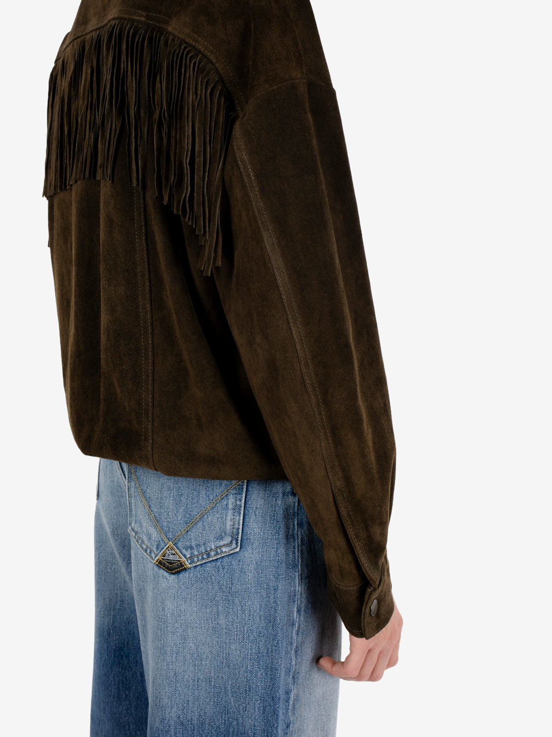 Bomber con frange in suede verde