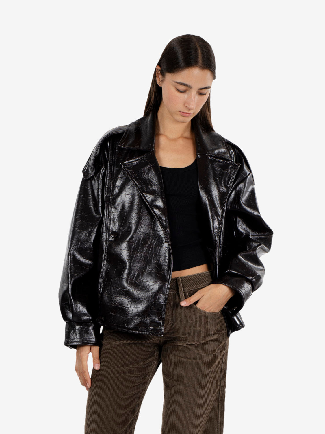 Bomber in ecopelle cocco fondente