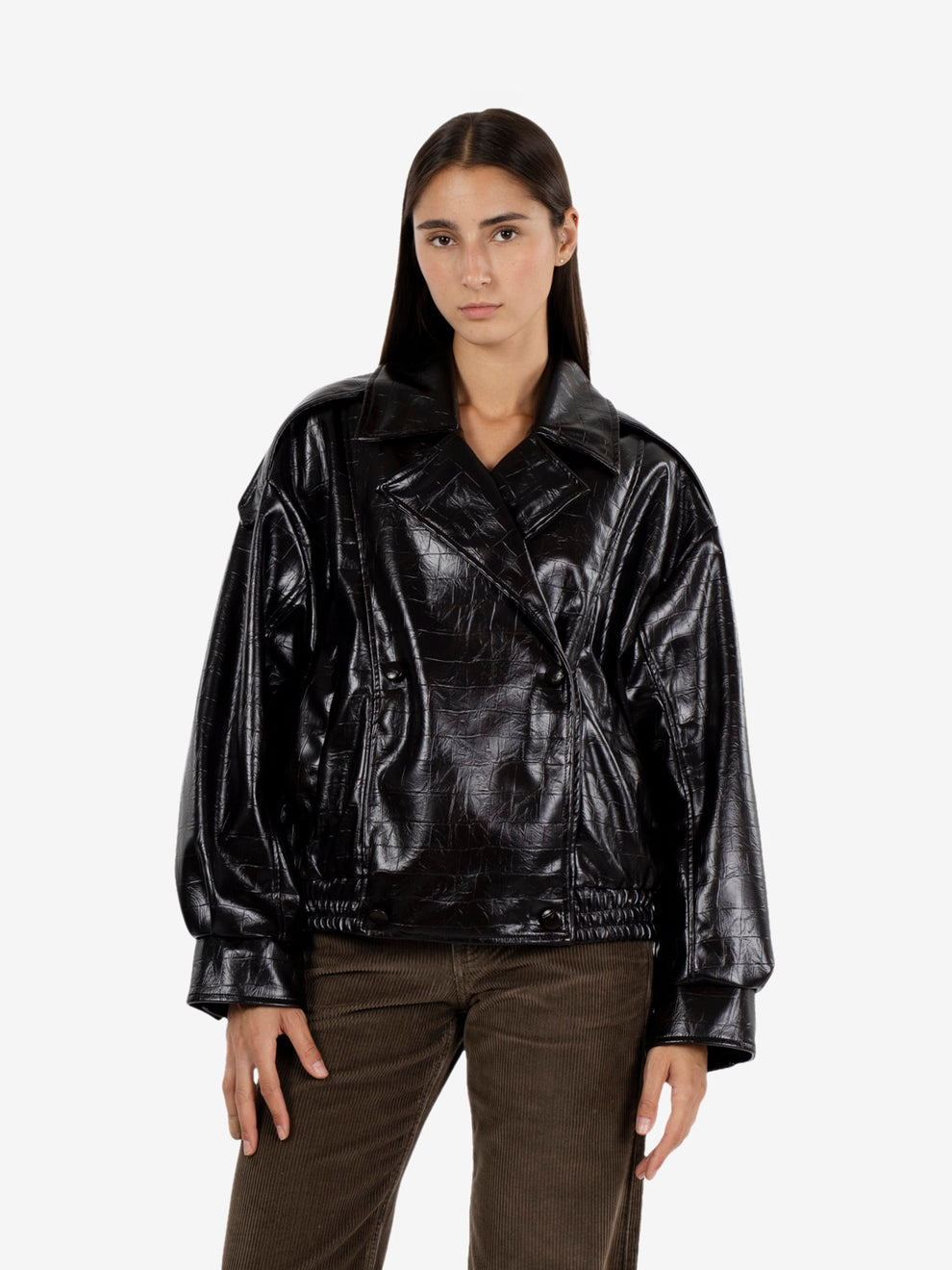 Bomber in ecopelle cocco fondente