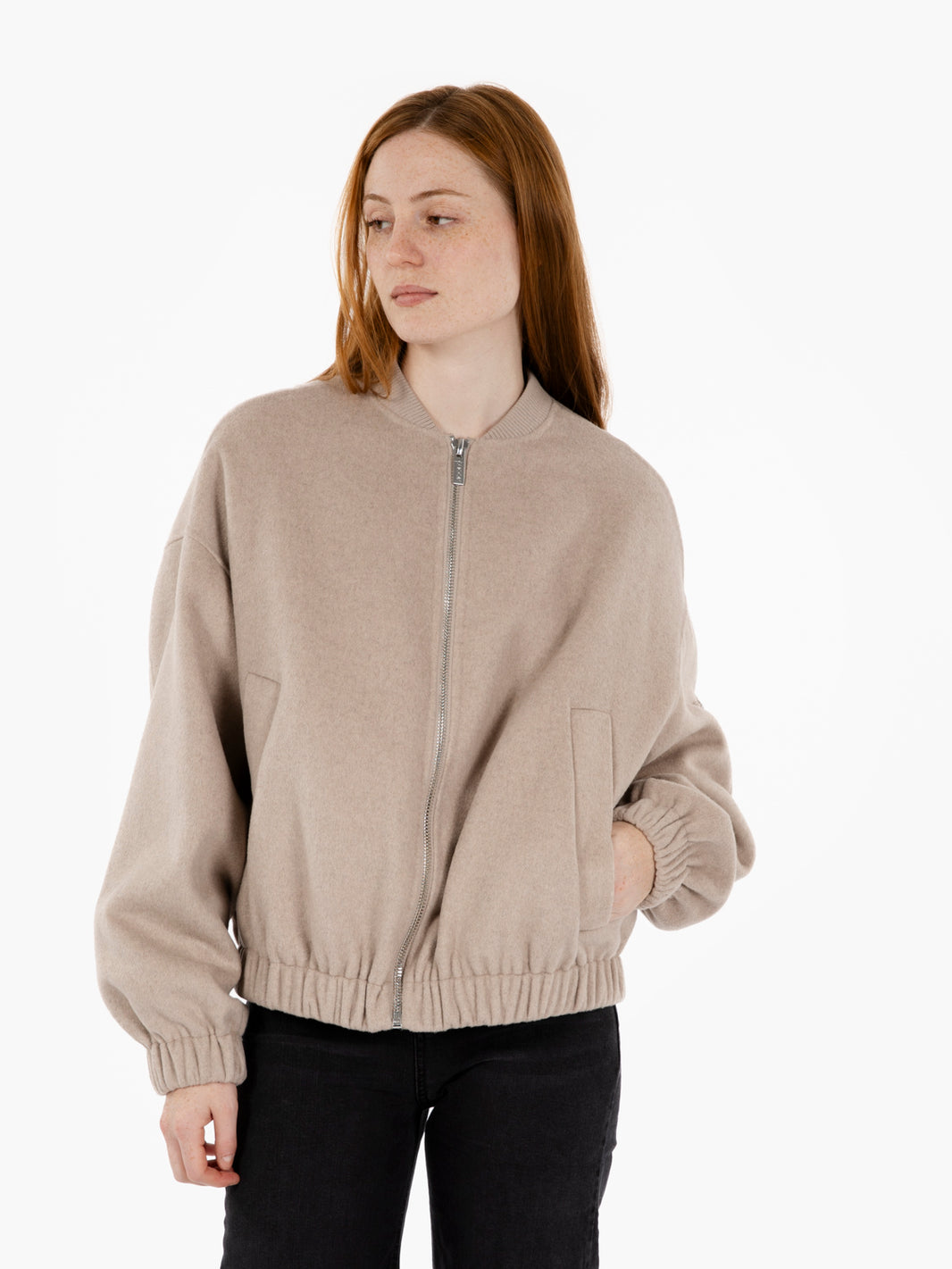 Beige wool blend bomber jacket