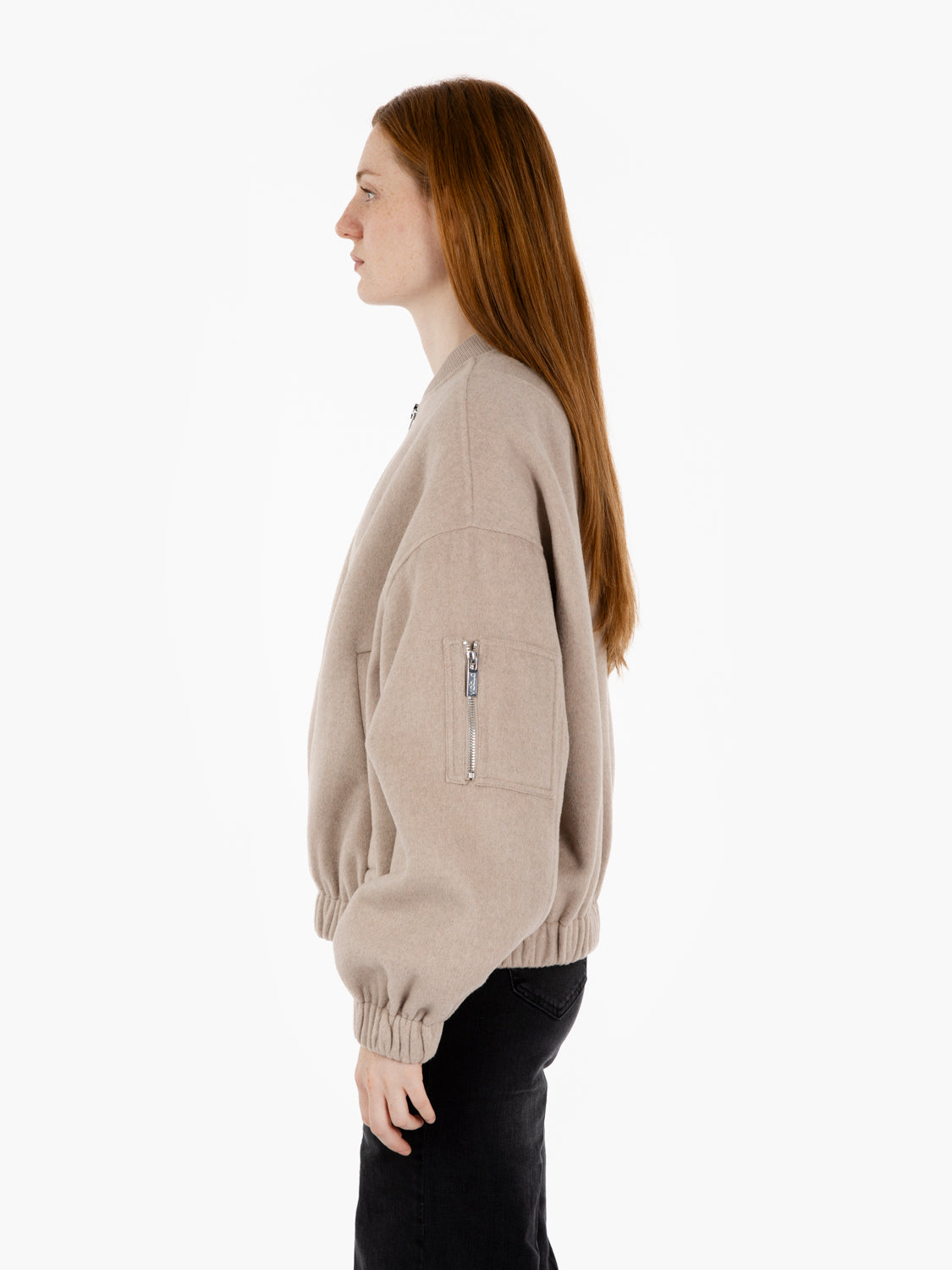 Beige wool blend bomber jacket