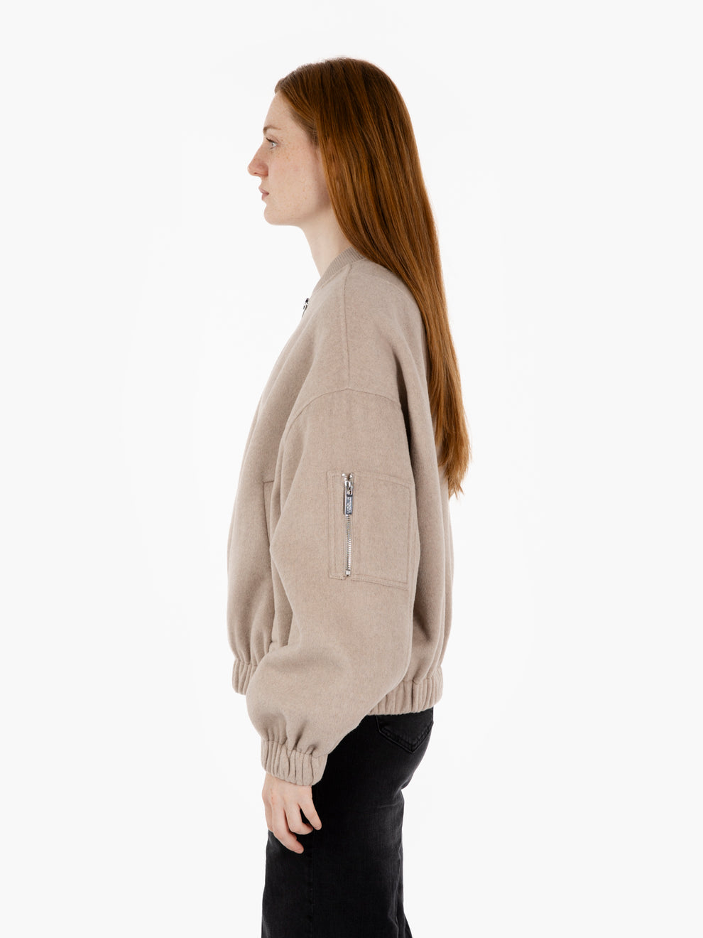 Beige wool blend bomber jacket