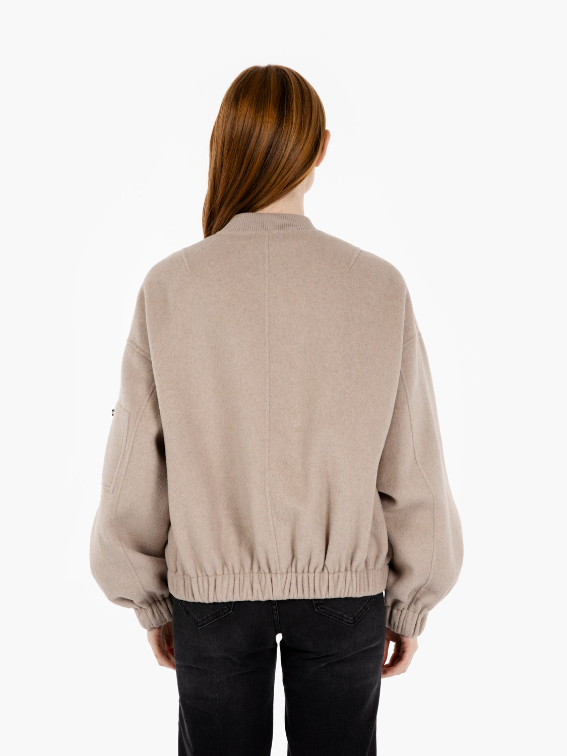 Beige wool blend bomber jacket
