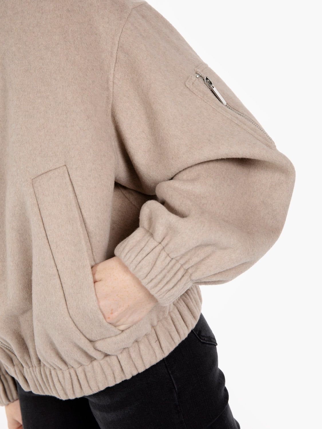 Beige wool blend bomber jacket