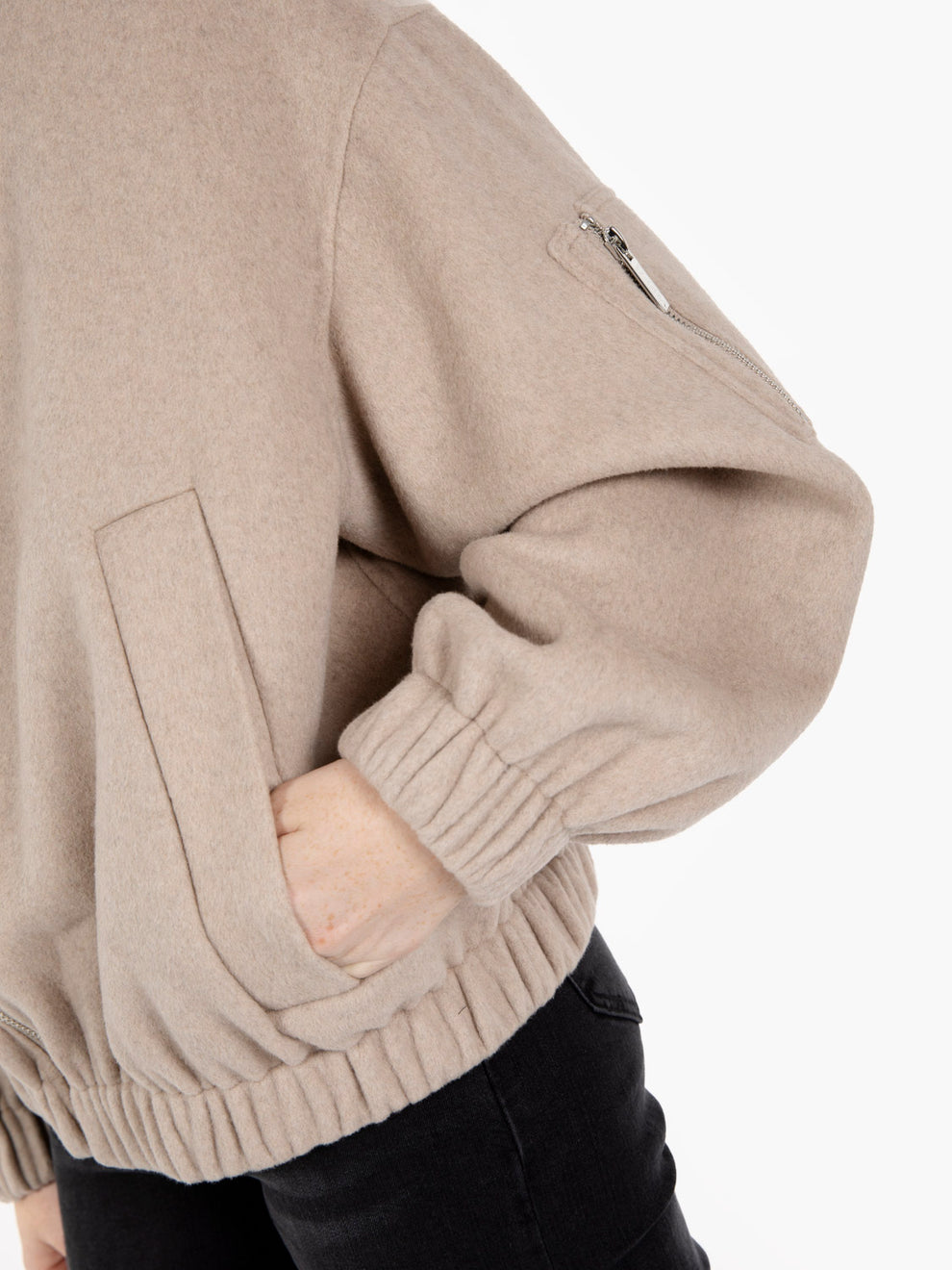 Beige wool blend bomber jacket