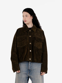 Bomber in suede verde scuro