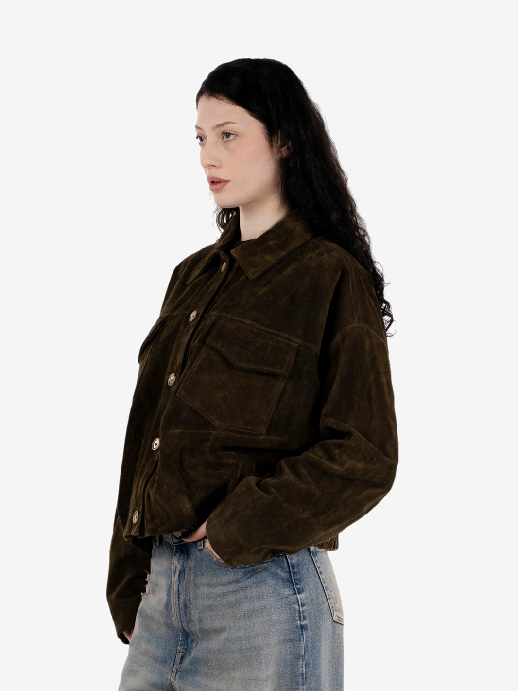 Bomber in suede verde scuro