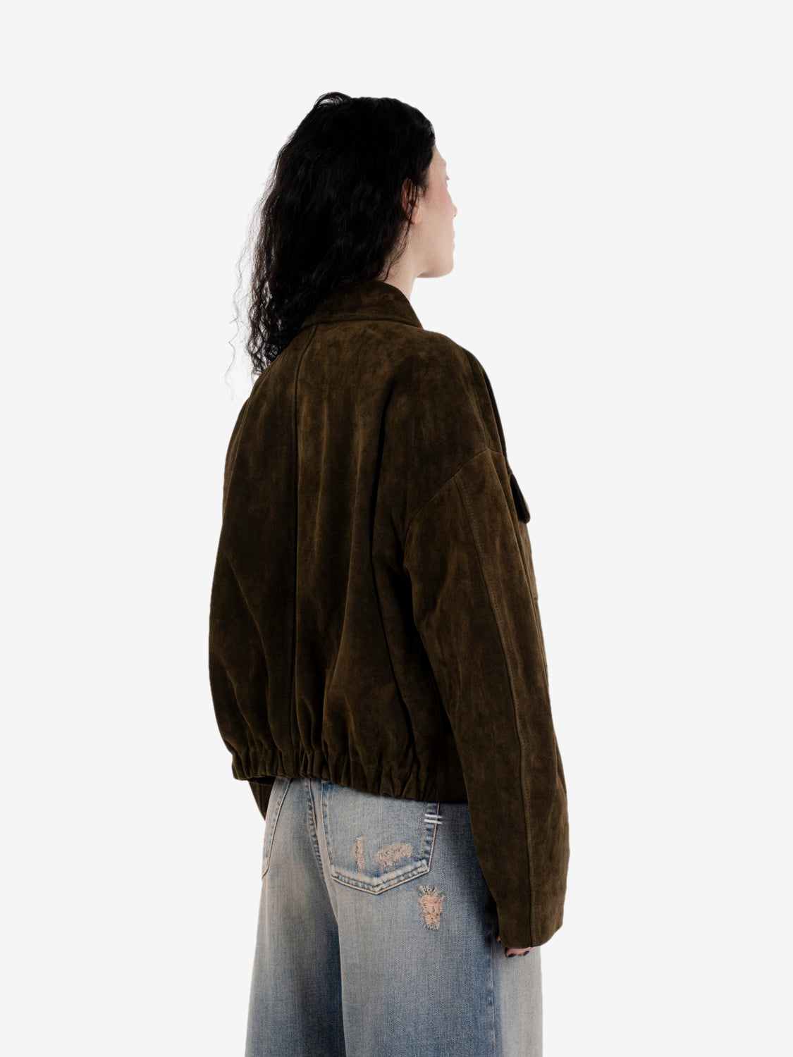 Bomber in suede verde scuro