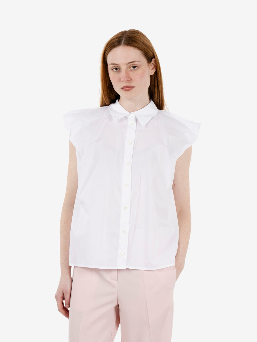 White gathered sleeve shirt