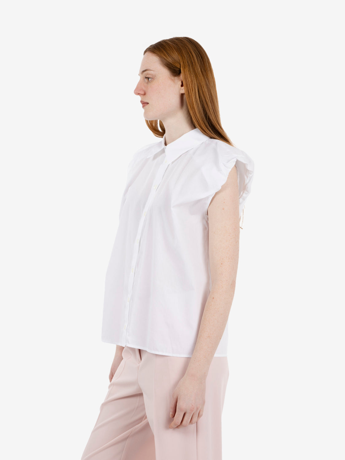 White gathered sleeve shirt