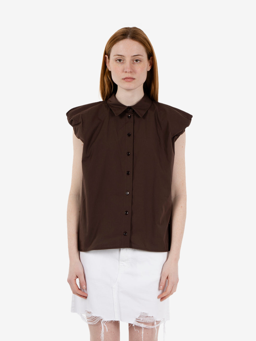 Camicia con maniche arricciate moro