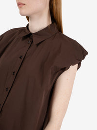 Brown shirred-sleeve shirt