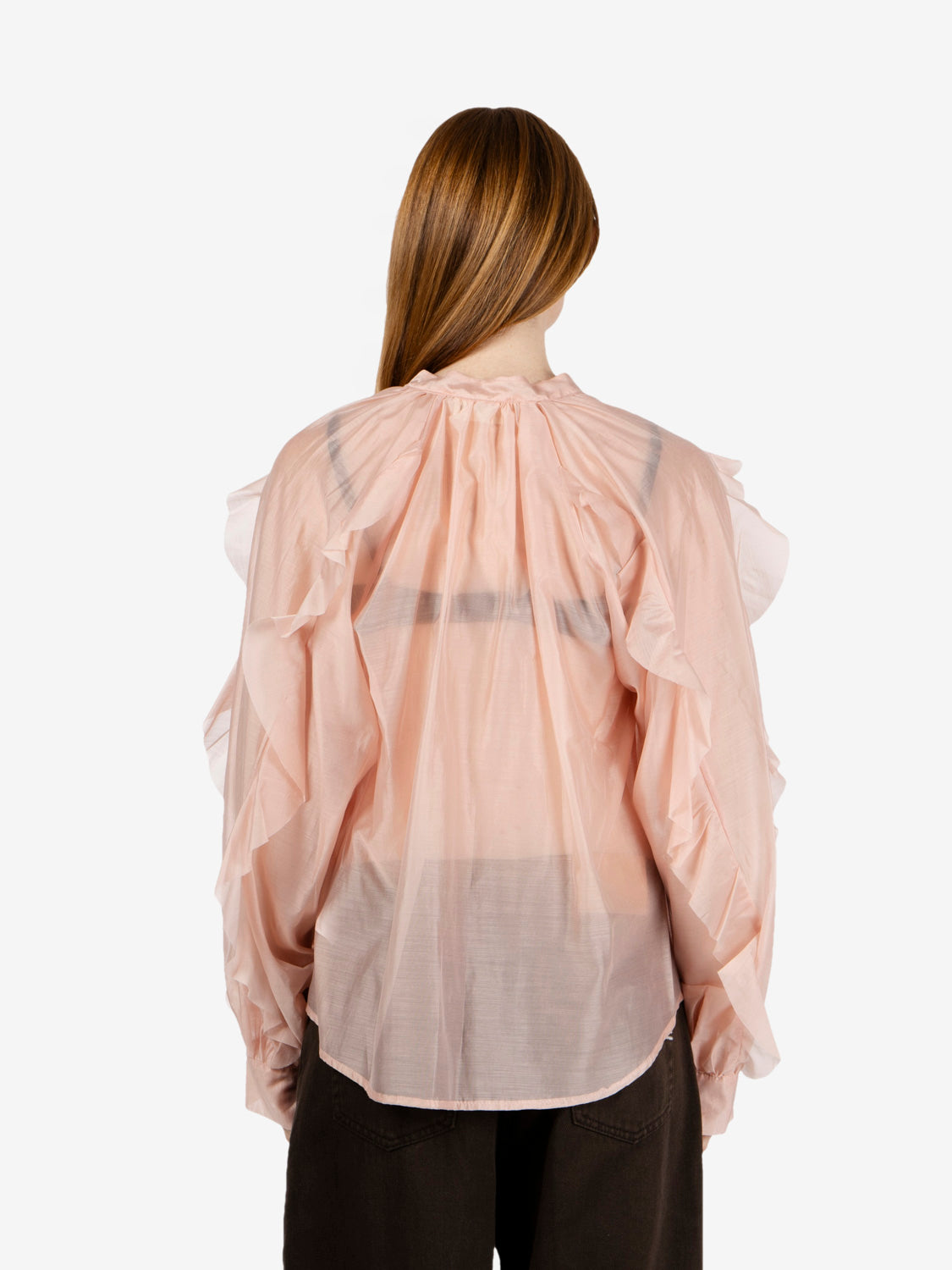 Camicia con volant cipria